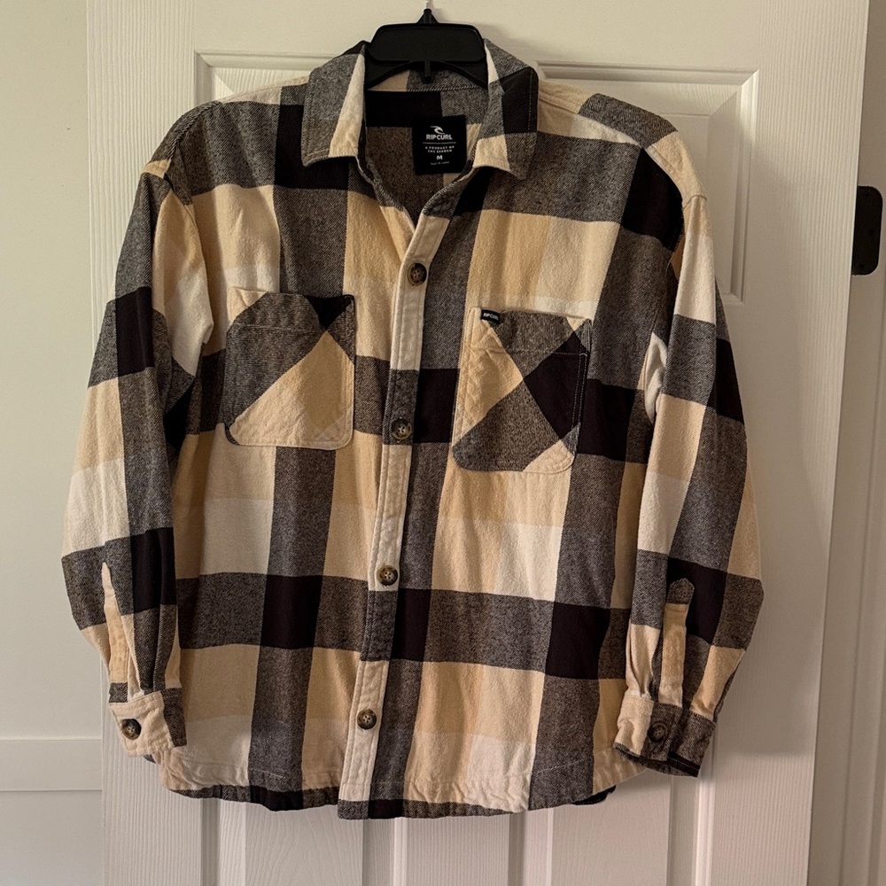 Rip Curl Men's Casual Button Down Shirt - Black, White, Tan